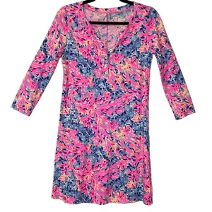 Lilly Pulitzer Coco Coral Crab Banyan Dress Button 3/4 Sleeve Women's XS NWOT - Picture 1 of 7