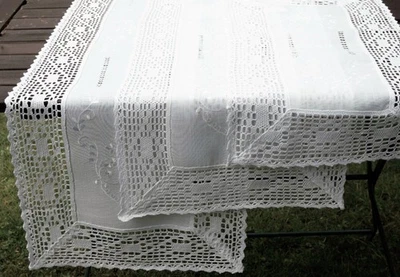 Tischläufer Weiß mit Spitze Häkel Hohlsaum Stickerei 35x70 40x90 40x140cm 6937 - Bild 1 von 4