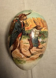 Huevo de Pascua alemán vintage de papel maché - Erzgebirge, escena de conejos - Imagen 1 de 4