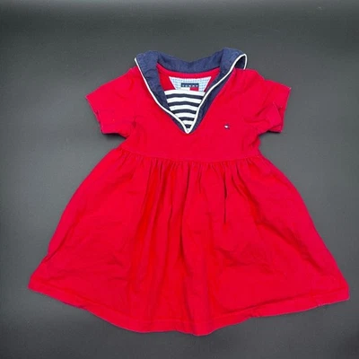 Vintage Tommy Hilfiger Girl's Red Dress Sailor Nautical Style 12-18 Months - Image 1 of 4