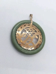 Wunderschöner Vintage großer Jade und Goldfarben Eternity Kreis Anhänger - Bild 1 von 13