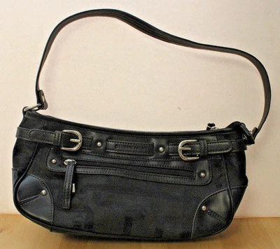 Bolsa de ombro ETIENNE AIGNER preta assinatura logotipo lona satchel bolsa de mão - Imagem 1 de 4