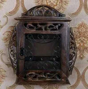 Vintage Mail Organizer Mount Box  Wooden Key Holder Wall Hooks Mounted for décor - Picture 1 of 6