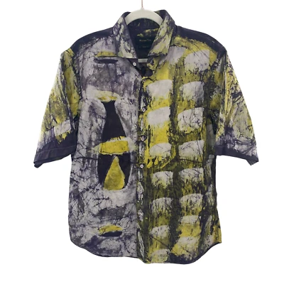 Mossimo Dutti Button Front Shirt Mens 44 / 17.5 Slim Fit Purple Yellow Abstract - Image 1 of 4