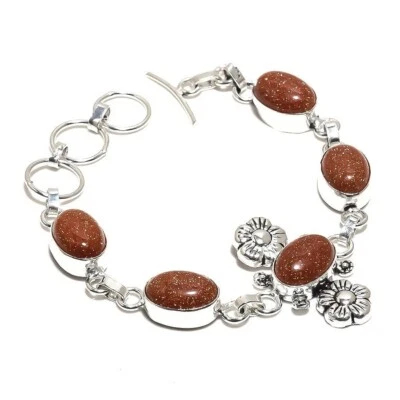 Brazalete de cadena de piedras preciosas de oro rojo natural de plata de ley 925 para mujer Foto 1 de 4