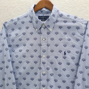 Camisa Polo Ralph Lauren Para Hombre XL Azul Estampado Tigre Calce Clásico Oxford OCBD Preppy - Imagen 1 de 10