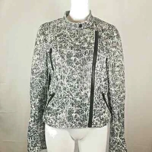 Giacca Sam Edelman donna taglia L nera bianca testurizzata statica full zip biker moto - Foto 1 di 8