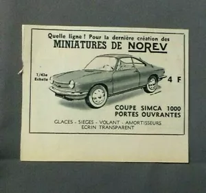 PUBLICITE ANCIENNE ADVERT CLIPPING 280419 VOITURE MINIATURE SIMCA 1000 DE NOREV - Imagen 1 de 1