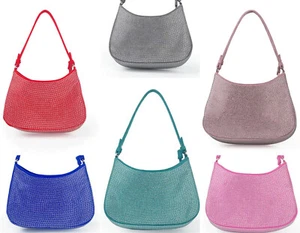 Diamante Finish Glittery Hobo Bag Women Pom Party Nightout Shoulder Handbag 2206 - Picture 1 of 15