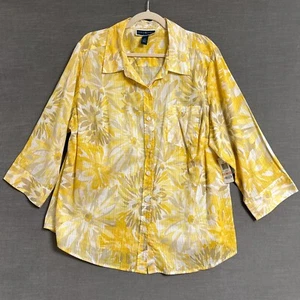 Karen Scott Top 2X gelb Blumen tropisch bunt Knopfleiste Strand klassisch Plus - Bild 1 von 9