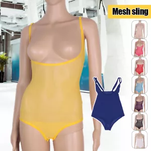 Women Belly Dance Body Stocking Sleeveless Stretch Mesh Sling Leotard Bodysuit - Picture 1 of 22