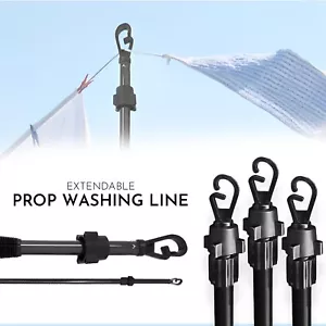 EXTENDABLE PROP LINE HEAVY DUTY WASHING POLE TELESCOPIC CLOTHES SUPPORT 2.4M-UK - Picture 1 of 54