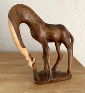 Wooden Hand Carved Giraffe & Baby Figurine Statue Folk Art 8" tall - Picture 1 of 11