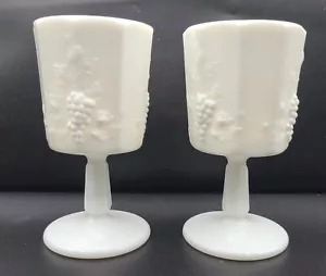 Westmoreland White Milk Glass Paneled Grape Footed Goblet 6" EUC Set of 2 - Picture 1 of 5