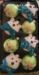POLAR BEAR Verde Rosa Lentejuelas 3" Juego de 8 Adornos de Invierno Wonder Lane Nuevo en Caja - Imagen 1 de 1