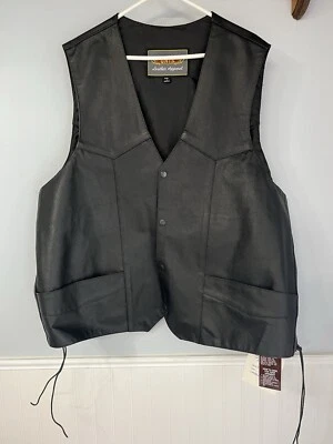 Unik Mens Black Leather Motorcycle Vest Size 58 Style 605,Lace,Inside Pocket NWT - Image 1 of 4
