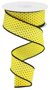 Cinta de puntos suizos elevada, puntos negros sobre arpillera real amarillo sol, cinta con cable, 1. - Imagen 1 de 1