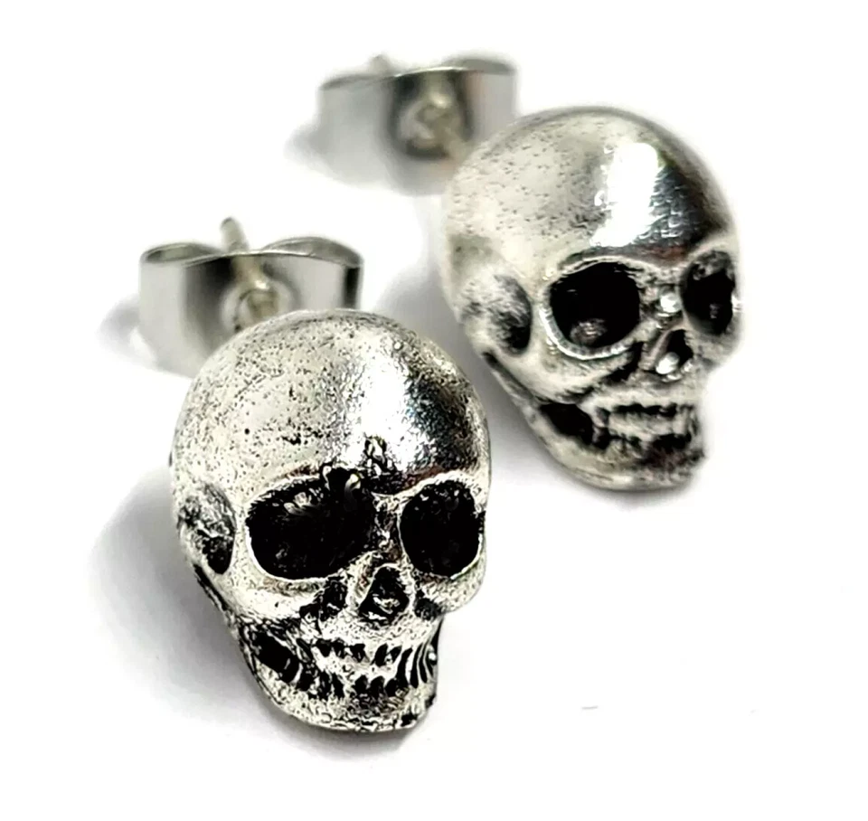 Pendientes cabeza calavera esqueleto tachuelas gótico peltre acero cuerpo piercing joyería Foto 1 de 4