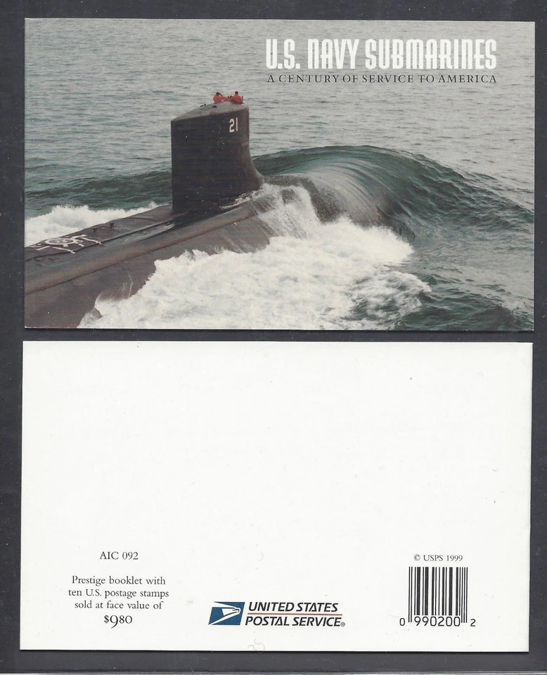 US Scott # 3373-77 / BK279 Navy Submarines Booklet Both Pane's 3377a(1)(2) - Image 1 of 1