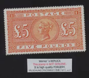 FAUX - RÉPLIQUE de Werner de la GRANDE BRETAGNE 1882 5 £ orange - Photo 1/1