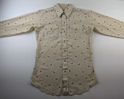 Camisa De Colección EE. UU. Panhandle Horses Delgada Hombres 15.5 34 Beige Marrón Cuadros a Presión Occidental Foto 1 de 4