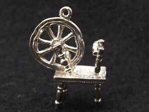 Spinning wheel  sterling silver charm three dimensional