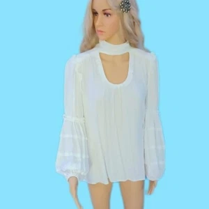 NEW! Womens Max Studio Medium relax fit choker balloon sleeve blouse top - Picture 1 of 8