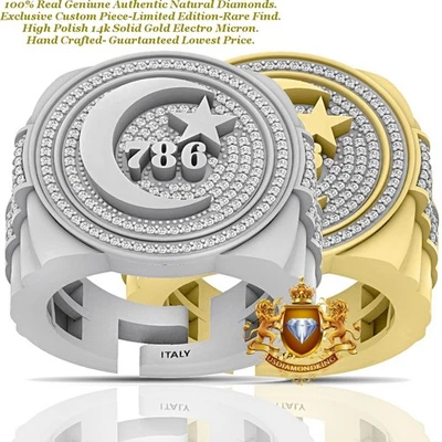 Diamante natural genuino real 0,82 quilates Banda Anillo Alá Estrella Luna Media Luna 786 Foto 1 de 3