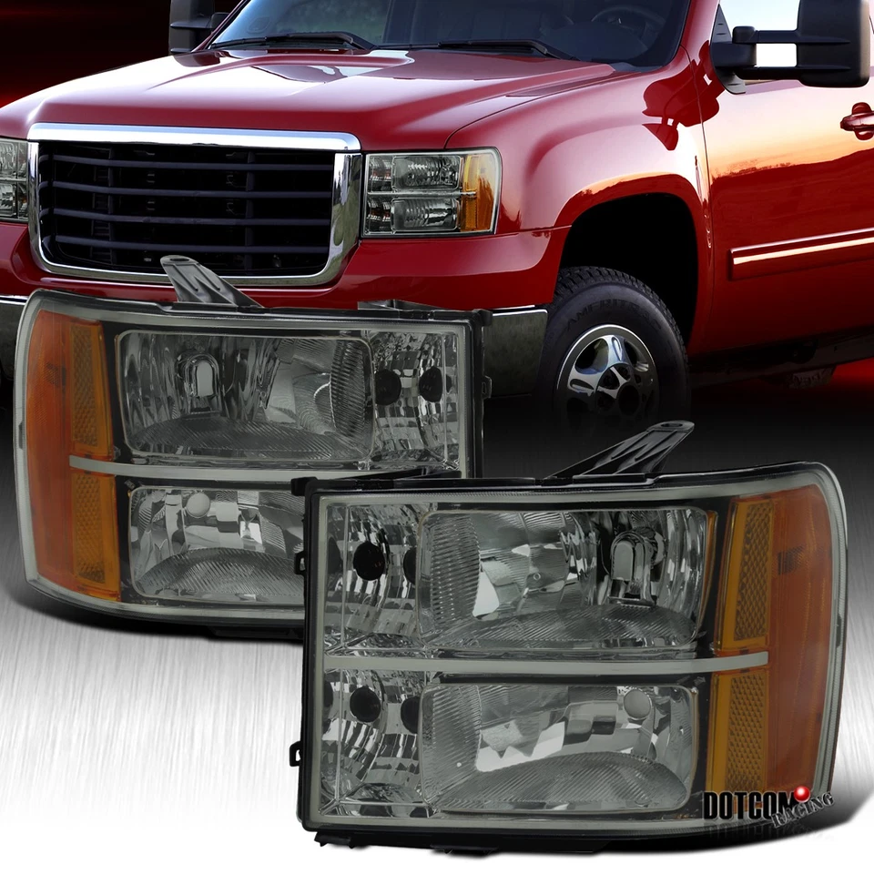 Fit 2007-2014 GMC Sierra 1500 2500HD Smoke Headlights Lamps Assembly Left+Right Foto 1 de 4