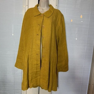 Flax 100% Linen Button Front Duster Coat Jacket,Mustard Yellow, Size L - Picture 1 of 8