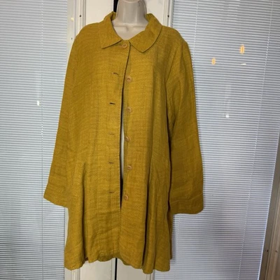 Flax 100% Linen Button Front Duster Coat Jacket,Mustard Yellow, Size L - Image 1 of 4