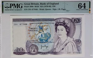 Gran Bretaña £20 1970-80 PMG 64 Pick 380b J.B. Marca de agua Page Queen UNC - Imagen 1 de 2