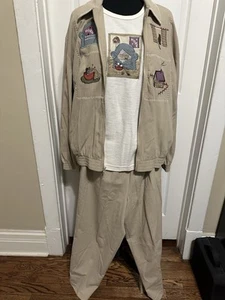 Vintage Teddi Track Suit Cat Embroidery Full Zip Stitching Details Khaki Large - Picture 1 of 22