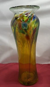 Jarrón alto de vidrio artístico Kitras multicolor remolino arte vidrio hecho a mano firmado 2012 - Imagen 1 de 15