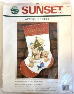 NEW Vintage Cat Sunset Christmas Kitties Stocking Applique KIT #18022 NOS 1991 - Picture 1 of 3
