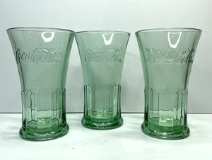 LIBBEY Green Glass COCA-COLA Heavy 16oz Flared Tumblers Glasses SET/3 NEW - Picture 1 of 4