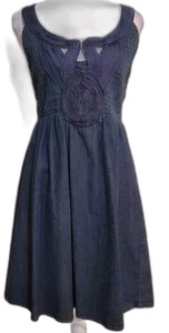 Calvin Klein dunkelblaues Chambray gesmoktes Fit & Flare Denim ärmelloses Kleid LP - Bild 1 von 12