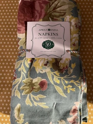 April Cornell  (10)FLORAL Blue, Yellow, Dusty Rose, Green  16"  Napkins New - Image 1 of 2