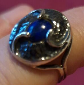 Alter antiker Silberring 925er mit dunkelblauem Stein, Chakraring, Drittes Auge
