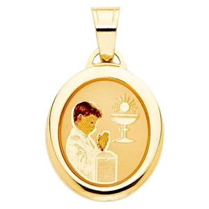 Genuine 14k Yellow Gold 0.74" Male First Communion Religious Pendant - Picture 1 of 5