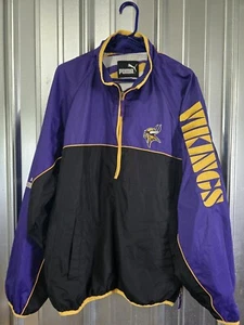 Vintage Y2k PUMA NFL Minnesota Vikings Half Zip Spell Out Stiched P522A Large - Picture 1 of 10