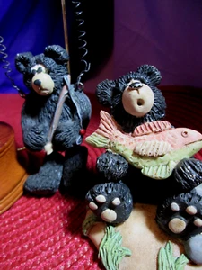 Lot Of 2 Vintage Blossom Bucket 1999 Fishing Black Bears Ornament & Figurine - Picture 1 of 23