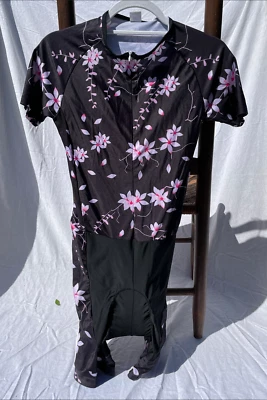 Traje de ciclismo estampado de flores (pantalones cortos acolchados. La cremallera funciona muy bien. Talla L.) Foto 1 de 4