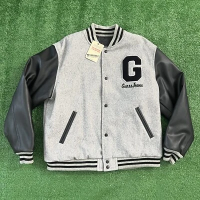 Guess Jeans Varsity Letterman Vintage Wool Flight Reversible Bomber Jacket NWT - Image 1 of 4
