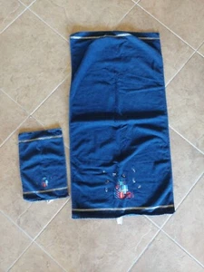 Santens 100% Cotton Bath & Hand Towels Set Of 2 Navy Blue Embroidery Presents - Picture 1 of 17