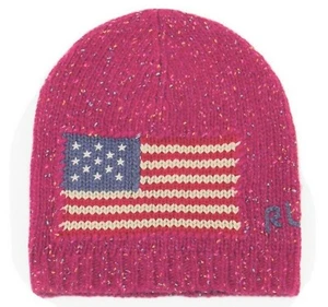 Polo Ralph Lauren Girls Size 4-6X Hat Lambs wool Pink Flag Beanie RARE Authentic - Picture 1 of 3