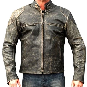Herren Vintage Biker Stil Motorrad Cafe Racer Distressed Echtleder Jacke - Bild 1 von 10