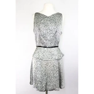 Robert Rodriguez Silk Peplum Belted Dress Fit & Flare Abstract Print Graphite 8 - Picture 1 of 5