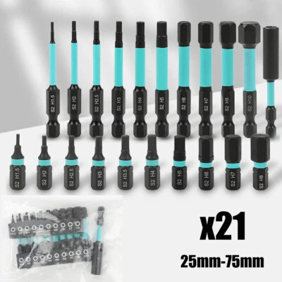 21Pcs 25-75mm Hex Allen Key Impact Driver Screwdriver Bits Imperial & Metric Set - Image 1 of 4