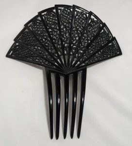 Vintage großer Zelluloid schwarzer Haarkamm, kompliziertes Muster, 8 x 7 Zoll - Bild 1 von 9